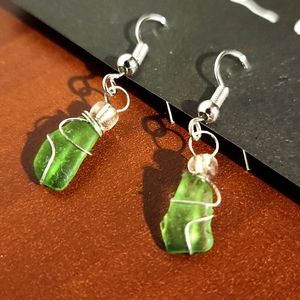 Lake Erie Green Beach Glass Earrings